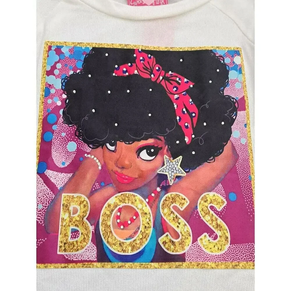 Girls Luv Pink White 'Boss' Sweatshirt & Black 'Boss' Leggings Size 4 NWT